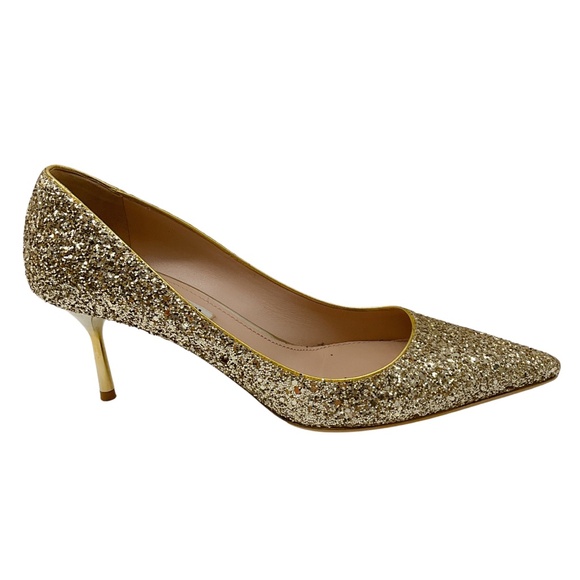 MIU MIU GOLD METALLIC GLITTER PUMPS - Picture 2 of 8